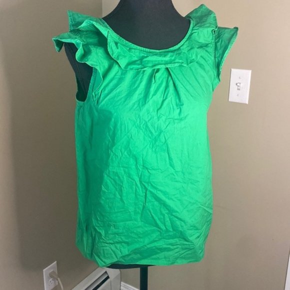 J crew womens 100% cotton green tank with ruffles - Picture 1 of 5
